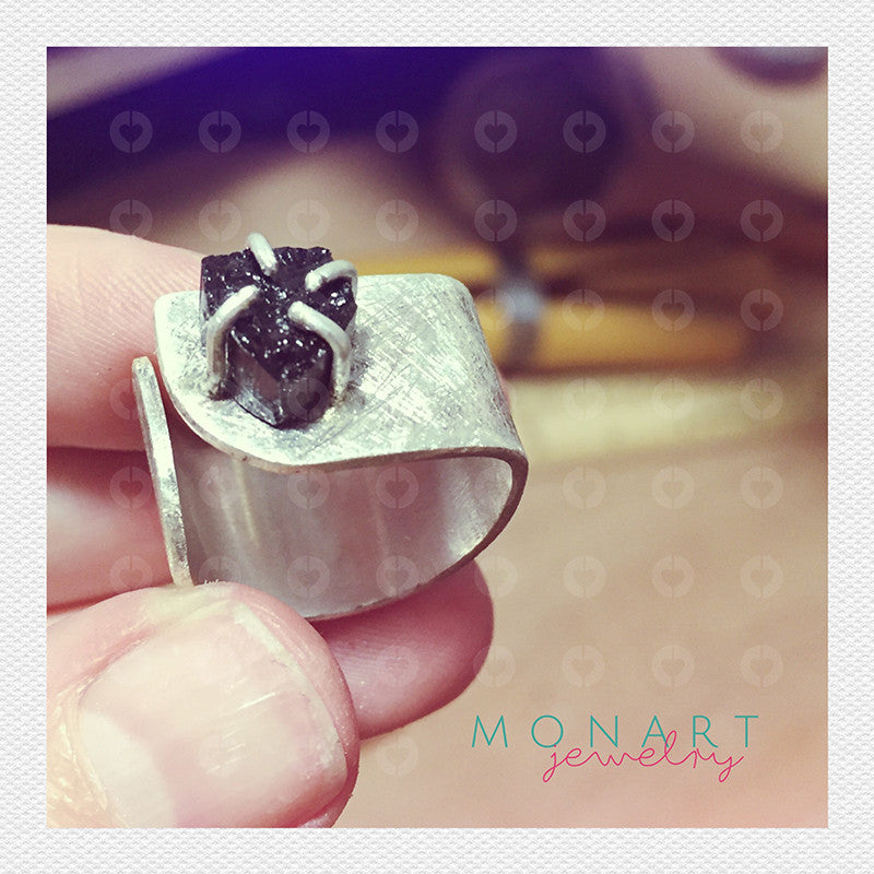 Black Tourmaline Rustic Ring